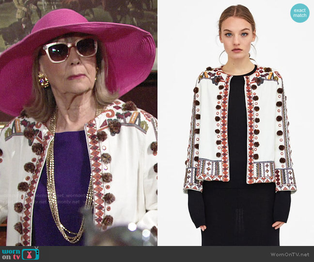Zara Embroidered Jacket worn by Dina Mergeron (Marla Adams) on The Young and the Restless