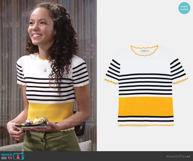 Zara Striped Sweater with Scalloped Trim worn by Mattie Ashby (Lexie Stevenson) on The Young and the Restless