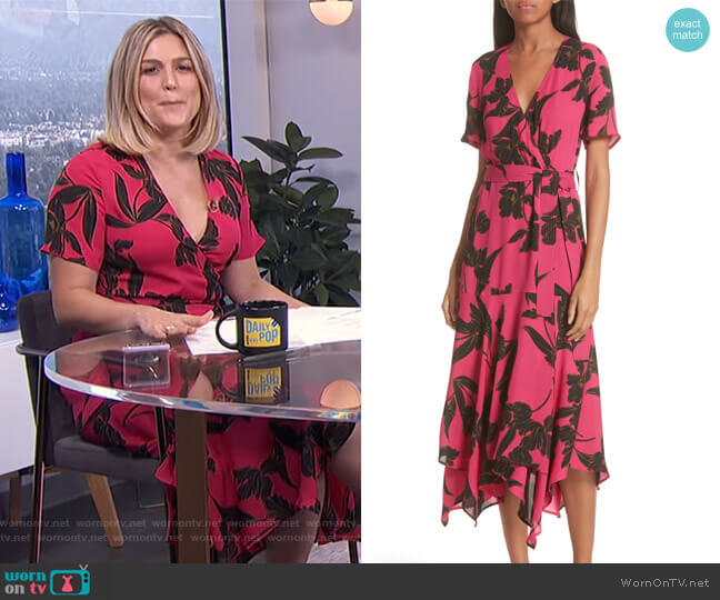 ALC Cora Print Silk Midi Wrap Dress worn by Carissa Loethen Culiner on E! News