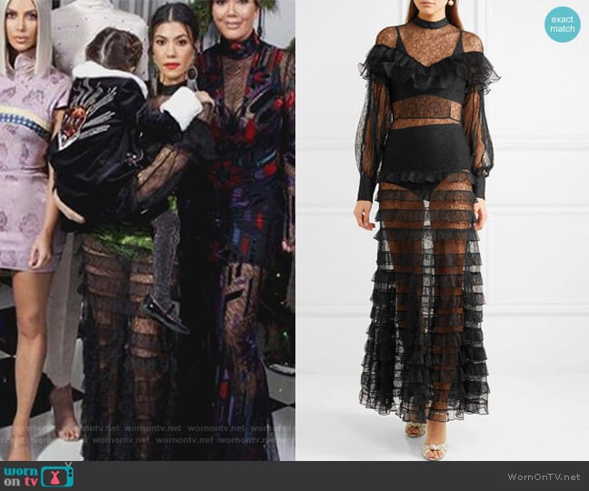 Alessandra Rich Ruffled tiered lace gown worn by Kourtney Kardashian on Keeping Up with the Kardashians