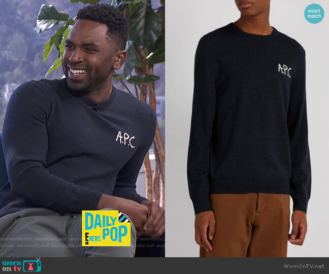 APC Sapiens merino wool sweater worn by Justin Sylvester on E! News