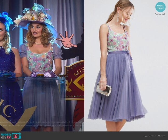 Asos Floral Embellished Bodice Midi Tulle Skater Dress worn by Patty Bladell (Debby Ryan) on Insatiable