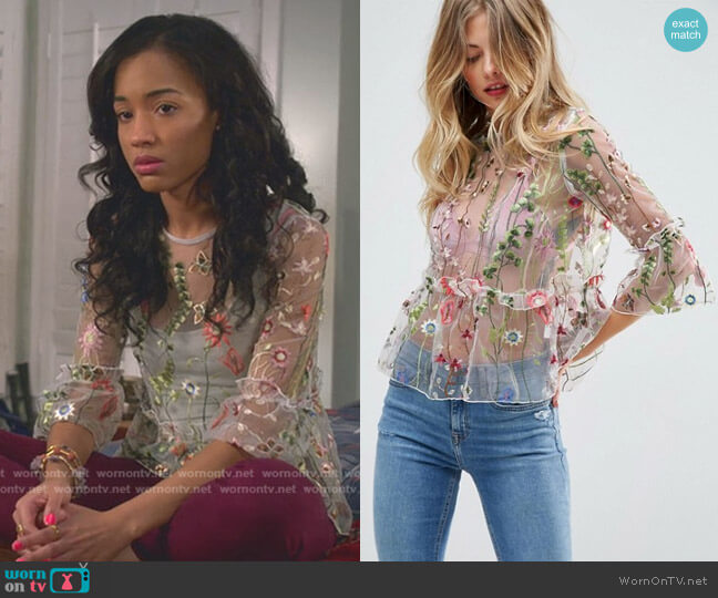 Asos Embroidered Ruffle Smock Top worn by Magnolia Barnard (Erinn Westbrook) on Insatiable