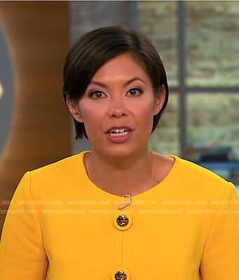 Alex’s yellow embellished button dress on CBS This Morning