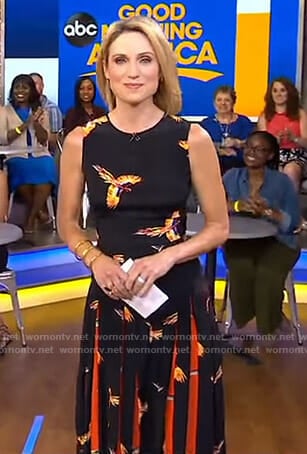 Amy’s black bird print dress on Good Morning America