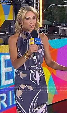Amy’s purple floral halter neck top and skirt on Good Morning America