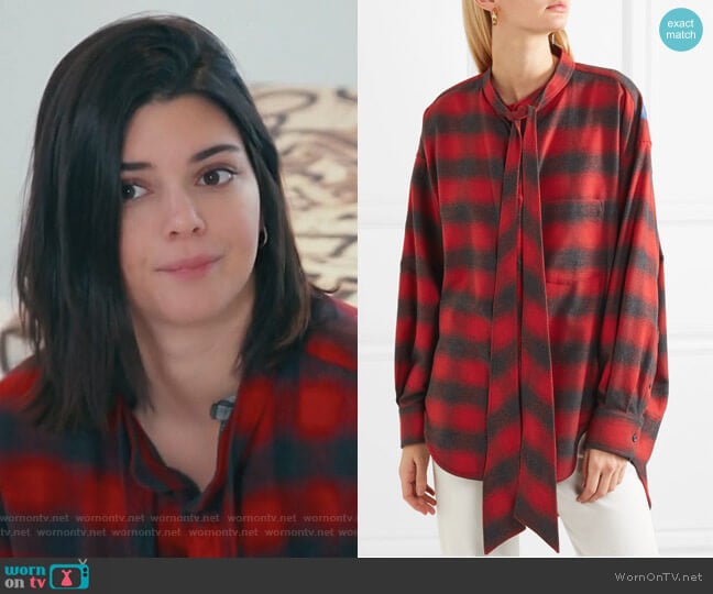 Balenciaga Swing oversized printed checked cotton-flannel shirt worn by Kendall Jenner on Keeping Up with the Kardashians