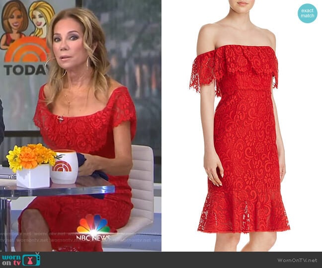 Bcbgmaxazria Off-the-Shoulder Lace Dress worn by Kathie Lee Gifford on Today