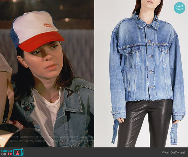 Balenciaga Distressed-waist denim jacket worn by Kendall Jenner on Keeping Up with the Kardashians