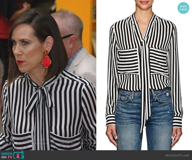 Barneys New York Striped Silk Tieneck Blouse worn by Diana Trout (Miriam Shor) on Younger