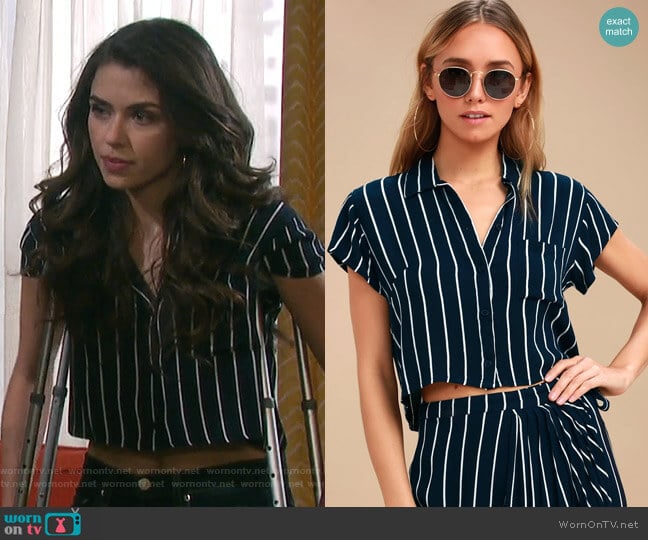 Billabong Tropical Crush Striped Button-Up Top worn by Ciara Brady (Victoria Konefal) on Days of our Lives