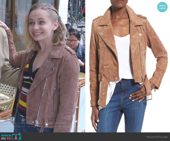 BlankNYC Morning Suede Moto Jacket worn by Caitlin Miller (Tessa Albertson) on Younger