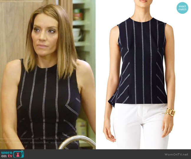 Derek Lam 10 Crosby Pinstripe Shell Top worn by Cary Deuber on The Real Housewives of Dallas