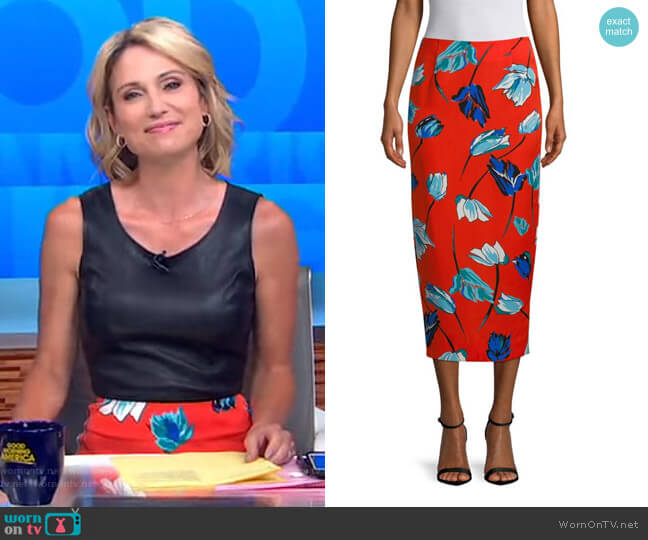 Diane von Furstenberg Floral Midi Pencil Skirt worn by Amy Robach on Good Morning America