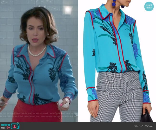 Diane von Furstenberg Floral-Print Silk-Blend Shirt worn by Coralee Armstrong (Alyssa Milano) on Insatiable