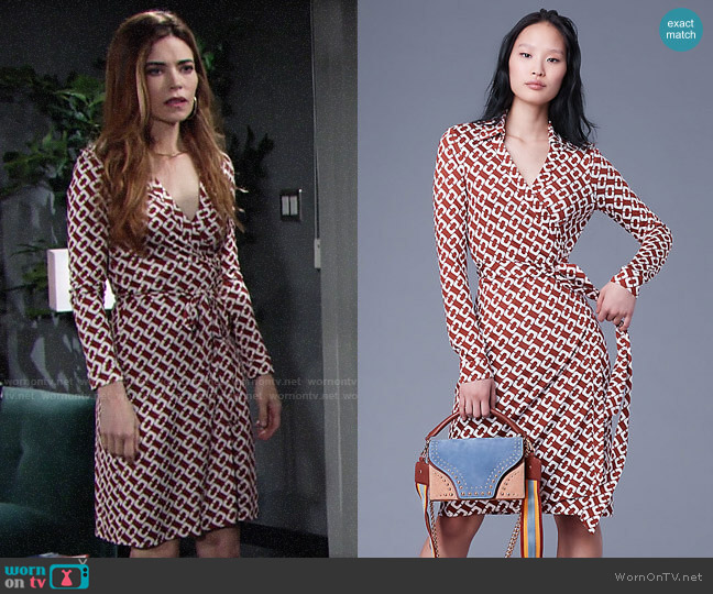 Diane von Furstenberg New Jeanne Two Dress in Chainlink Medium Sienna worn by Victoria Newman (Amelia Heinle) on The Young and the Restless