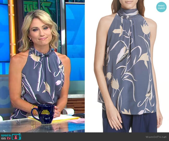 Diane von Furstenberg Sleeveless High Neck Silk Blouse worn by Amy Robach on Good Morning America
