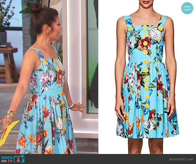 Dolce & Gabbana Button-Detail Floral Cotton Poplin Dress worn by Julie Chen on The Talk