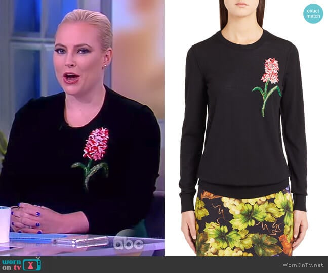 Dolce & Gabbana Flower Embellished Wool Sweater worn by Meghan McCain on The View