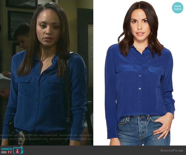 Equipment Slim Signature Blouse worn by Lani Price (Sal Stowers) on Days of our Lives