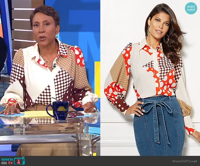 New York & Company Kelsey Blouse - Eva Mendes Collection worn by Robin Roberts on Good Morning America