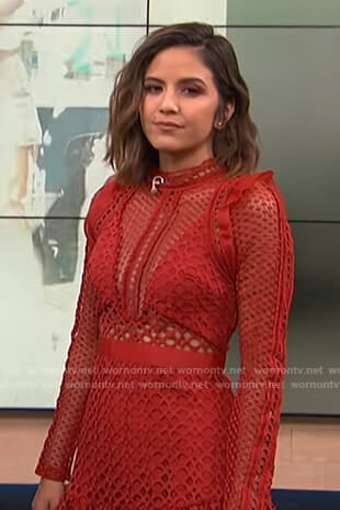 Erin’s red ruffled mesh dress on E! News