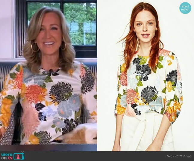 Zara Floral Print Top worn by Lara Spencer on Good Morning America
