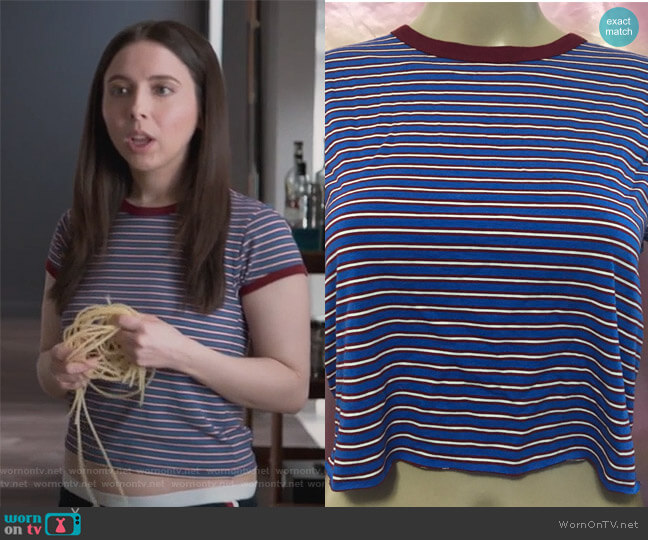 Forever 21 blue striped ringer tee worn by Esther Povitsky (Esther Povitsky) on Alone Together