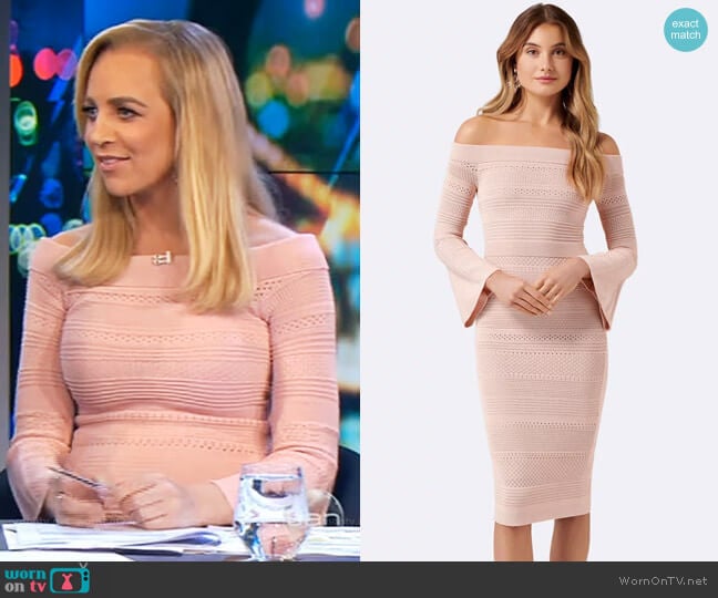 Forever New Stassi Pointelle Flare Sleeve Dress worn by Carrie Bickmore on The Project