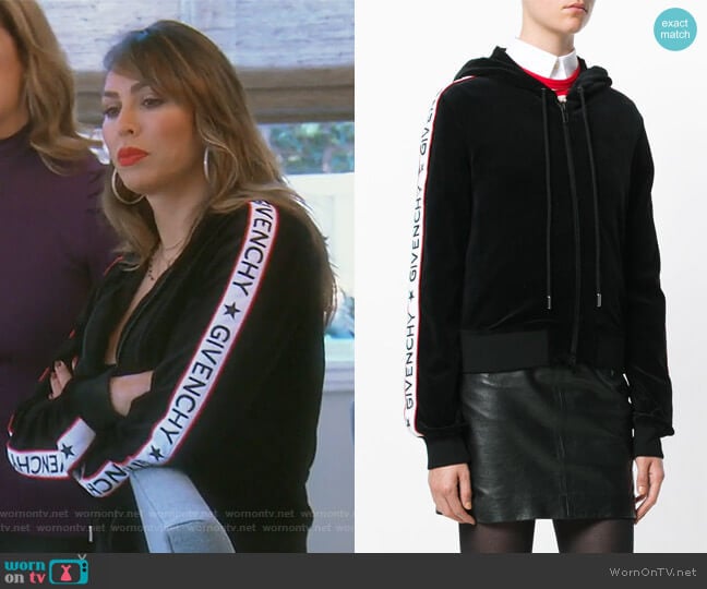 Givenchy Hooded Logo Stripe Jacket worn by Kelly Dodd on The Real Housewives of Orange County