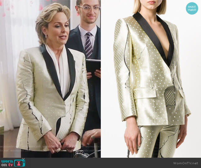Haider Ackermann Polka Dot Patterned Blazer worn by Jacqueline (Melora Hardin) on The Bold Type