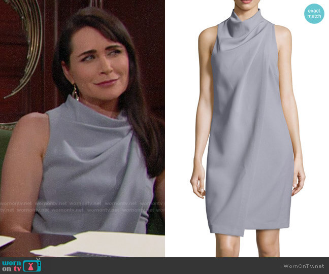 Halston Heritage Sleeveless Mock-Neck Draped-Front Dress worn by Quinn Fuller (Rena Sofer) on The Bold and the Beautiful