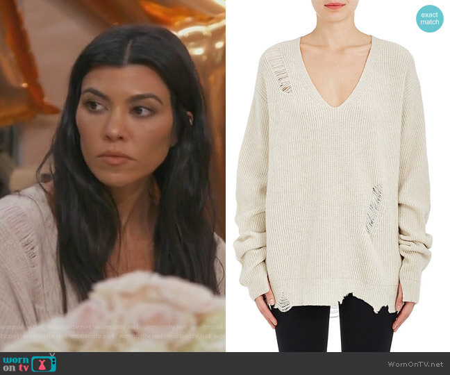 Helmut Lang Distressed Wool-Cashmere Oversized Sweater worn by Kourtney Kardashian on Keeping Up with the Kardashians