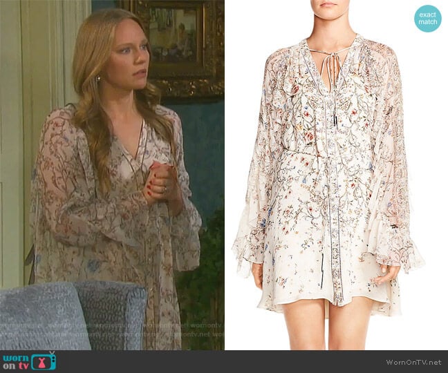 Haute Hippie Romani Ruffled Floral-Print Silk Dress worn by Abigail Deveraux (Kate Mansi) on Days of our Lives