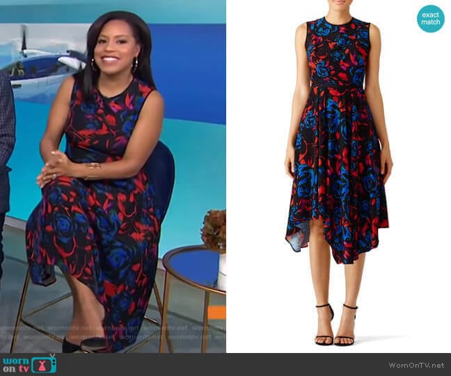 Hunter Bell Floral Asymmetrical Dress worn by Sheinelle Jones on Today