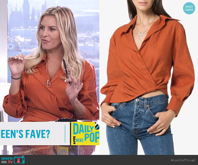 Jacquemus Wrap Asymmetric Linen Cotton Blend Blouse worn by Morgan Stewart on E! News