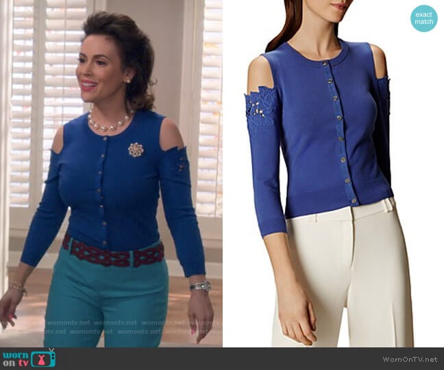 Karen Millen Floral Cold-Shoulder Cardigan worn by Coralee Armstrong (Alyssa Milano) on Insatiable