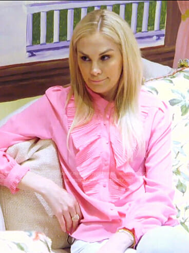 Kameron’s pink ruffled blouse on The Real Housewives of Dallas