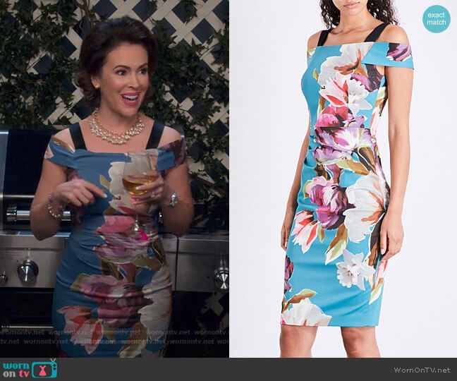 Karen Millen Painterlily Cold-Shoulder Dress worn by Coralee Armstrong (Alyssa Milano) on Insatiable