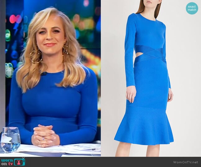 Karen Millen Cutout flared-hem jersey dress worn by Carrie Bickmore on The Project