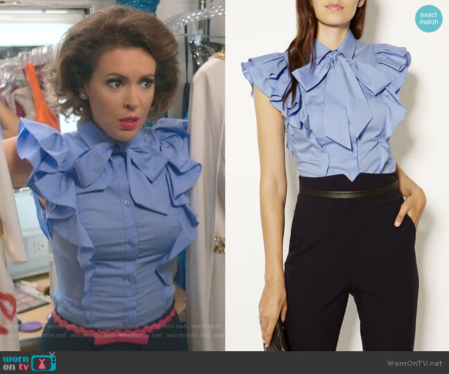 Karen Millen Pussy-Bow Frill Shirt worn by Coralee Armstrong (Alyssa Milano) on Insatiable