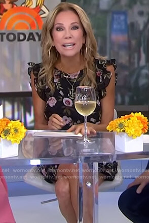 Kathie’s black floral ruffled dress on Today