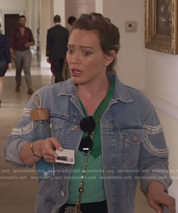 Kelsey’s pearl embellished denim jacket on Younger