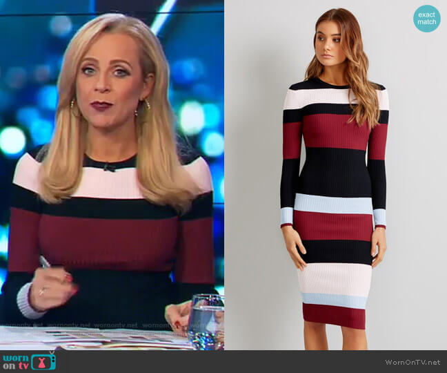 Kookai Clover Stripe Dress worn by Carrie Bickmore on The Project