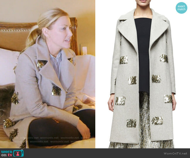 Lela Rose Metallic Fringe-Embellished Long Coat worn by Stephanie Hollman on The Real Housewives of Dallas