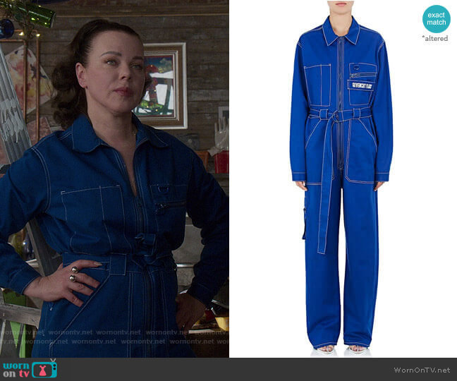 Givenchy Logo-Embroidered Cotton Band Jumpsuit worn by Maggie (Debi Mazar) on Younger