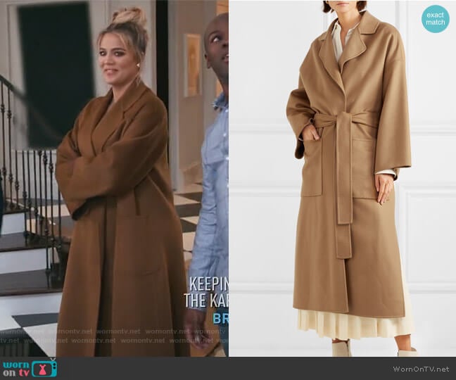 Loewe Oversized belted wool and cashmere-blend coat worn by Khloe Kardashian on Keeping Up with the Kardashians