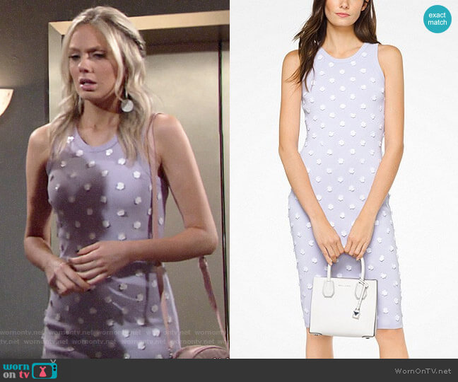 MICHAEL Michael Kors Floral Embellished Stretch-Viscose Dress in Quartz worn by Abby Newman (Melissa Ordway) on The Young and the Restless