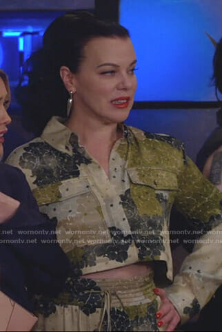 Maggie’s green floral cropped shirt and trousers on Younger