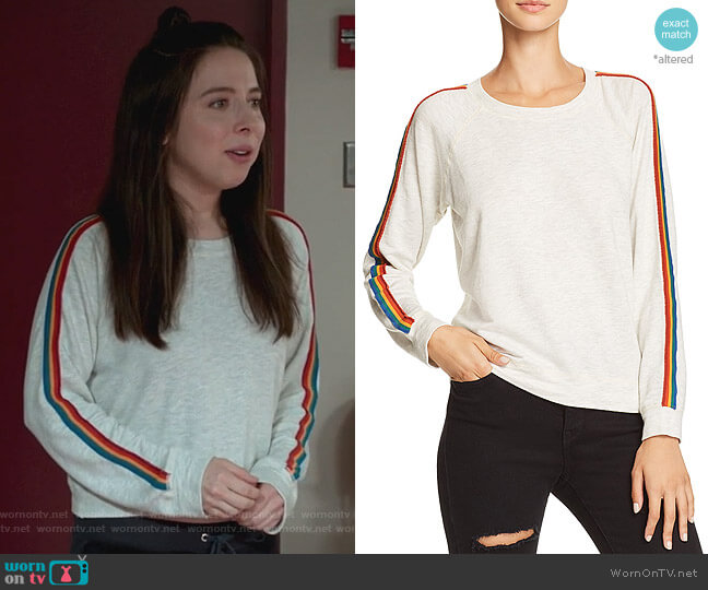 Monrow Rainbow-Stripe Sweatshirt worn by Esther Povitsky (Esther Povitsky) on Alone Together